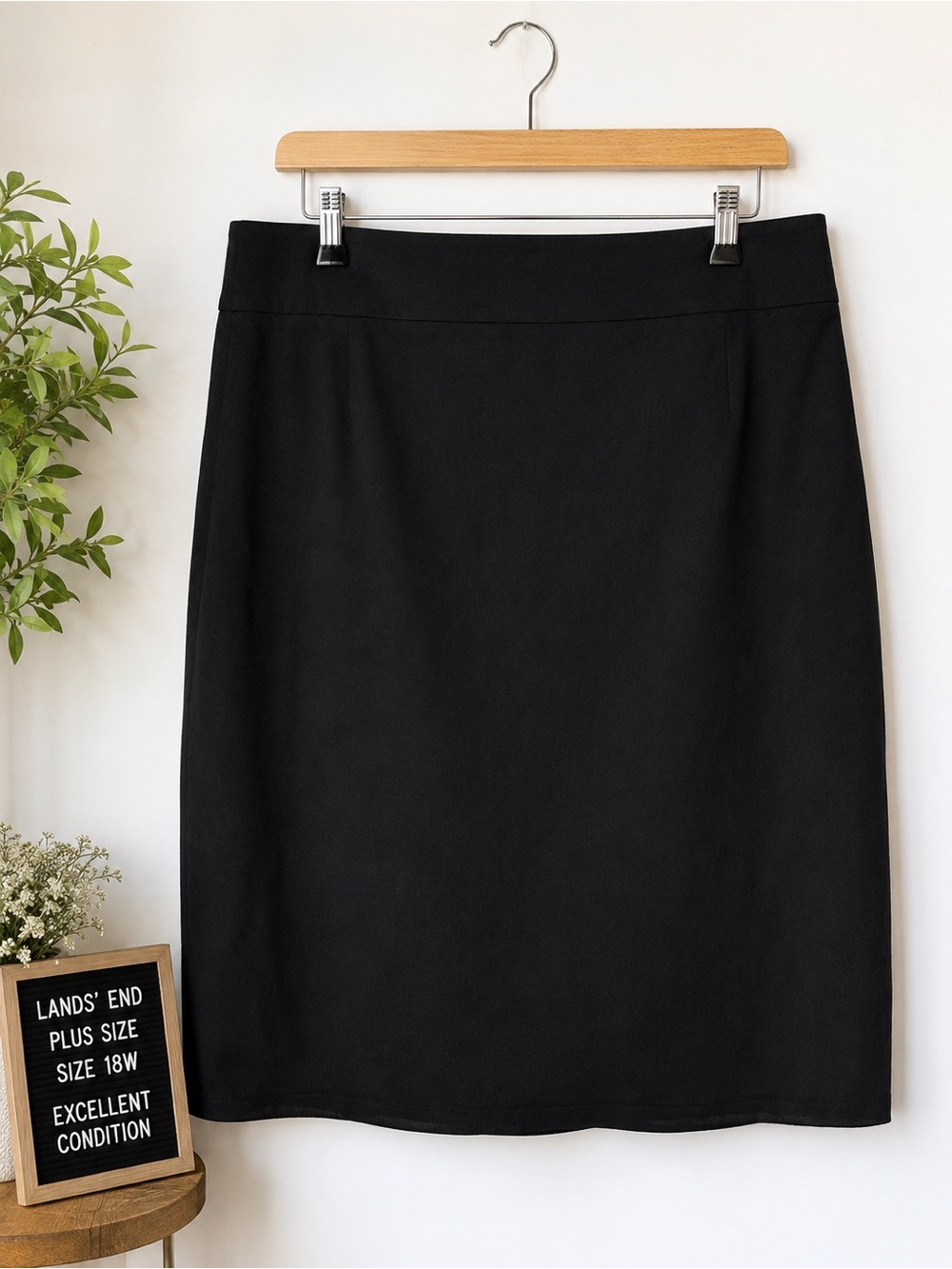 Lands' End Black Plus-Size Pencil Skirt